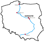 Mapa konturowa polski z oznaczonym pooeniem Zakroczymia